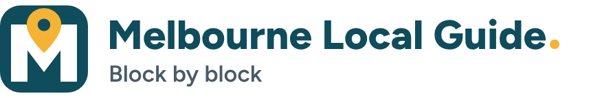 Melbourne Local Guide logo: a white M with an amber map pin on teal